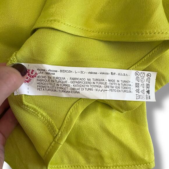 Zara NWT Satin Cropped Cowl Neck Top Womens Size S Neon Green - Picture 6 of 8